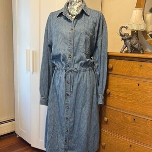 Vintage Eddie Bauer Denim Blue Shirt Dress Size Petite XL